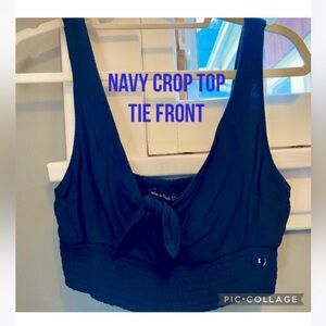 NWT Abercrombie & Fitch Navy Crop Top with Tie in Front - Size Small